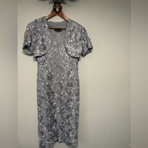 Alex Evenings Silver Floral Midi Dress